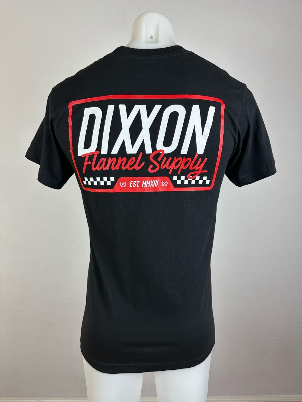Dixxon Flannel Men’s Black Short-Sleeve Tee with Red & White Chest Patch